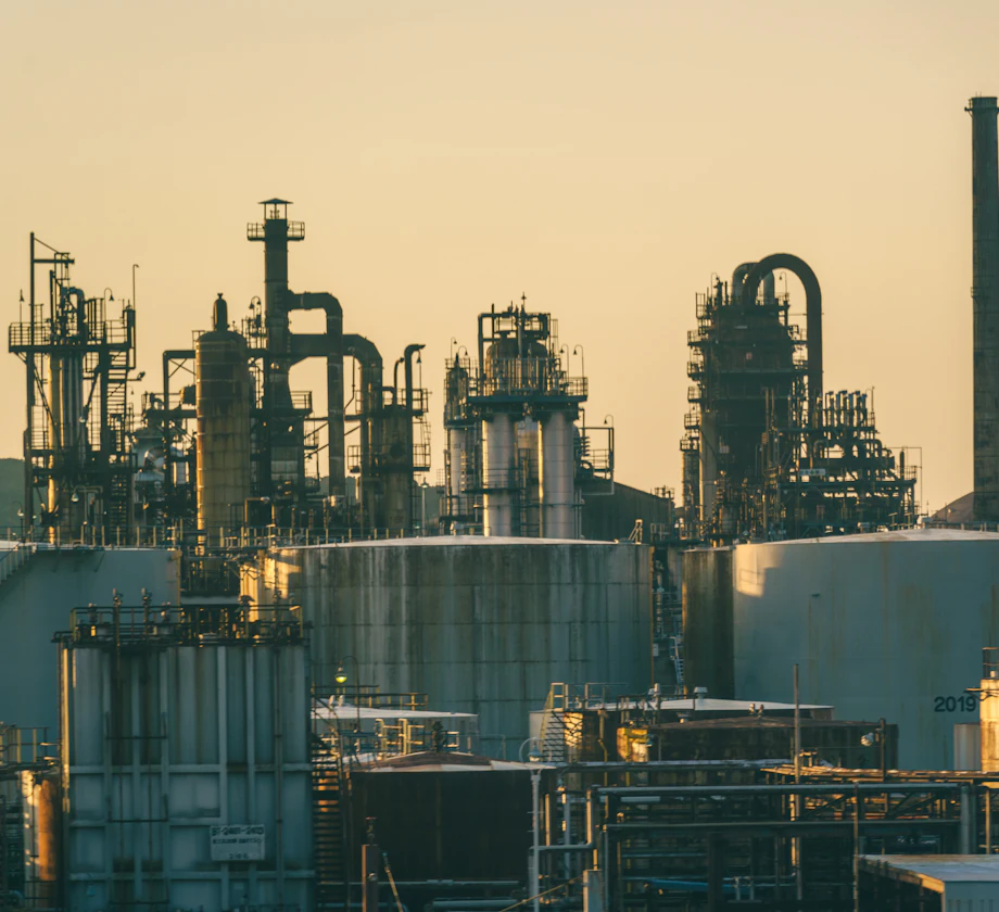Storage tanks at an oil refinery